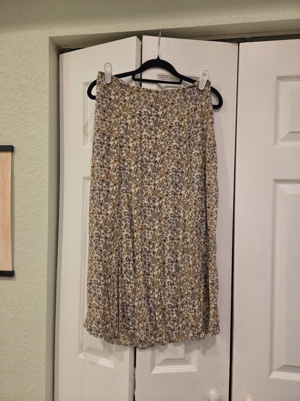 Forever 21 Cream Floral Midi Skirt with Brown Accents Boho